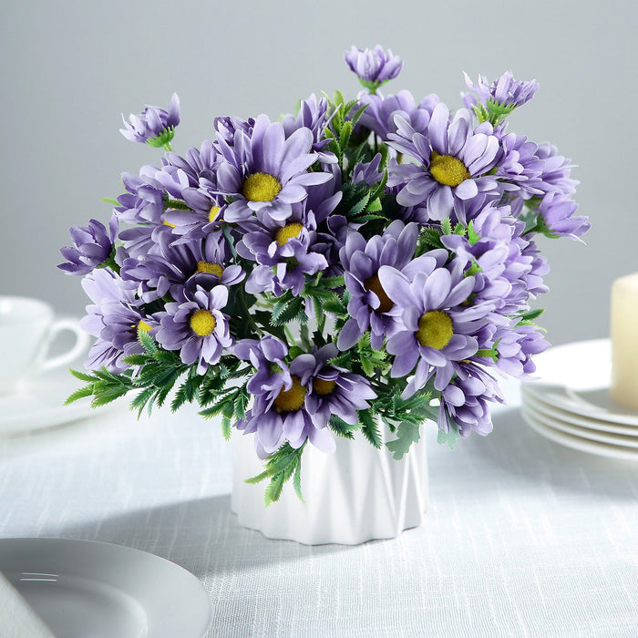 4 Pack | 11inch Artificial Daisy Flower Bushes, Silk Flowers For Vases - Lavender | eFavorMart