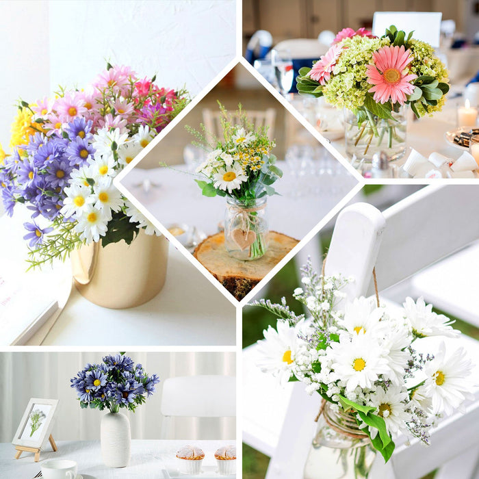 4 Pack | 11inch Artificial Daisy Flower Bushes, Silk Flowers For Vases - Lavender | eFavorMart