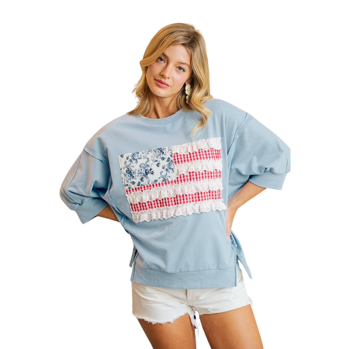 4th of July Patchwork French Terry Top