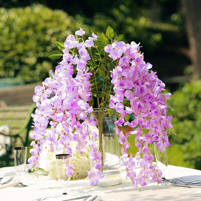 5 Bushes - 44" Artificial Wisteria Vine - Ratta Silk Hanging Flower Garland - Lavender