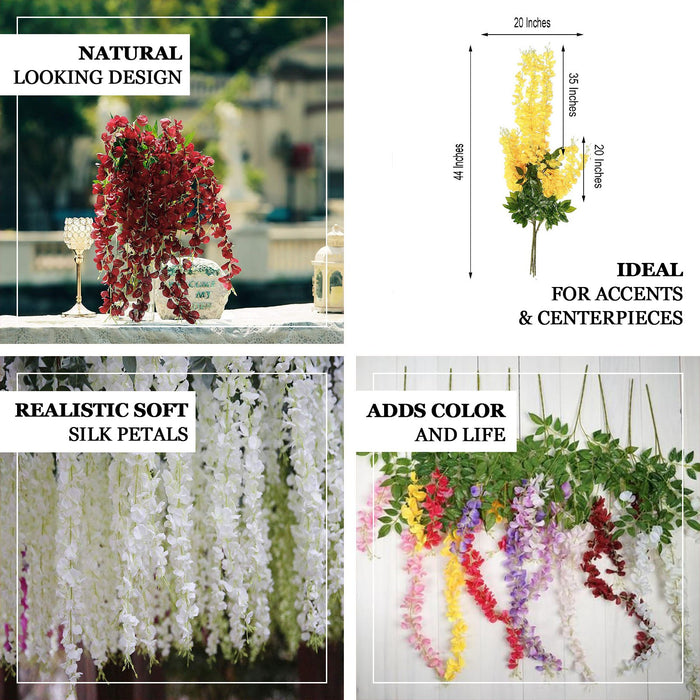 5 Bushes - 44" Artificial Wisteria Vine - Ratta Silk Hanging Flower Garland - Lavender