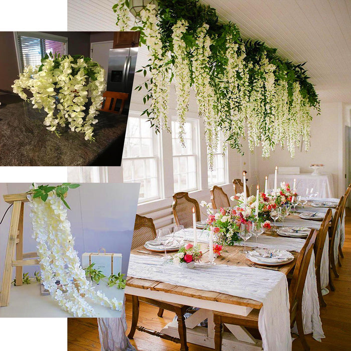5 Bushes - 44" Artificial Wisteria Vine - Ratta Silk Hanging Flower Garland - Lavender