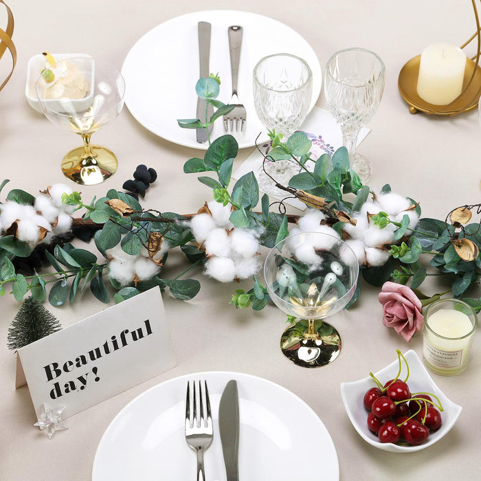 5 FT Green Artificial Eucalyptus Leaves Garland with White Natural Cotton Bolls