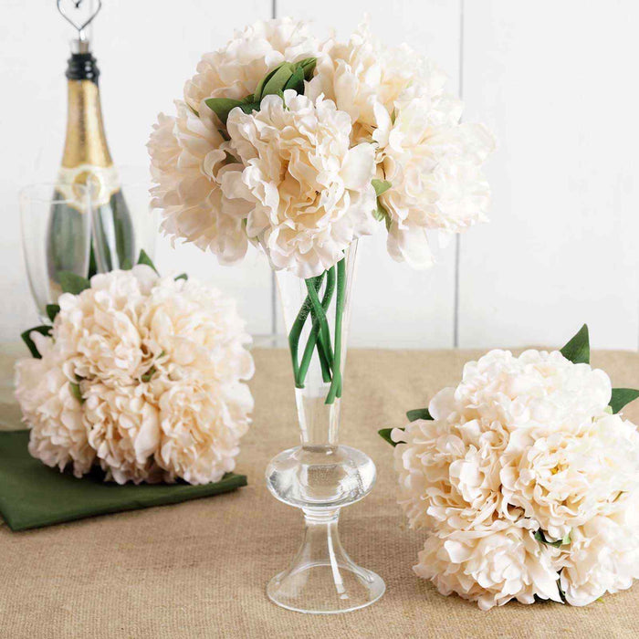 5 Heads | 11" Tall Artificial Peony Bouquet Blush Cream | Silk Flowers Factory
