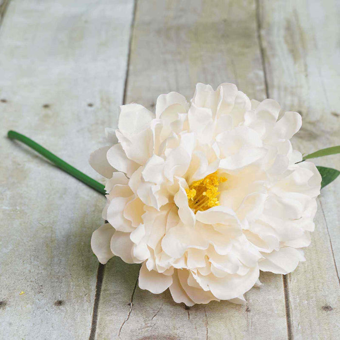 5 Heads | 11" Tall Artificial Peony Bouquet Blush Cream | Silk Flowers Factory