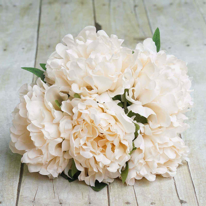 5 Heads | 11" Tall Artificial Peony Bouquet Blush Cream | Silk Flowers Factory