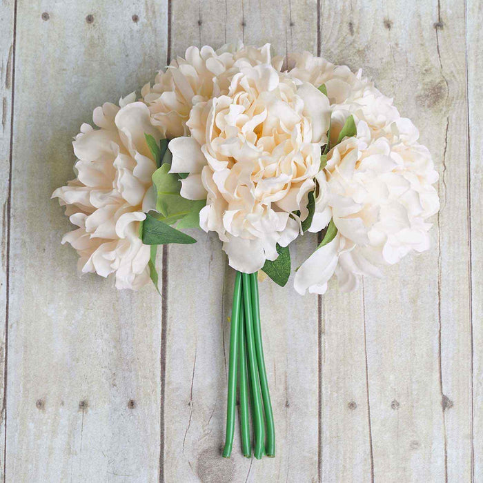 5 Heads | 11" Tall Artificial Peony Bouquet Blush Cream | Silk Flowers Factory