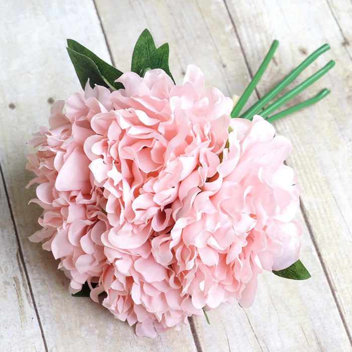 5 Heads | 11" Tall Artificial Peony Bouquet Pink | Silk Flowers Factory
