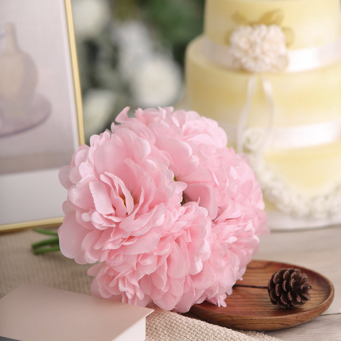 5 Heads | 11" Tall Artificial Peony Bouquet Pink | Silk Flowers Factory