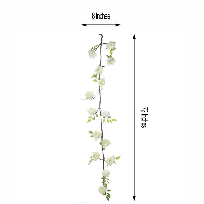 6 ft | Cream | Silk Peony Garland | Bendable Wire Vines | Artificial Flower Garlands with Leaves