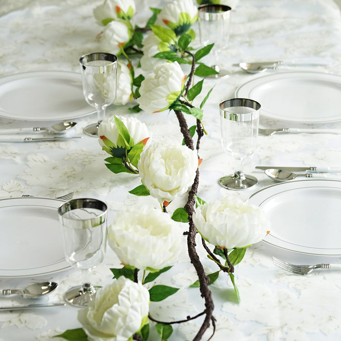 6 ft | Blush | Silk Peony Garland | Bendable Wire Vines | Artificial Flower Garlands with Leaves