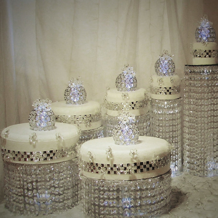 7.5" Tall Silver Breathtaking Crystal Pendants Metal Chandelier Wedding Cake Stand