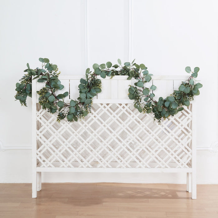 6.5FT | Frosted Real Touch Eucalyptus & Boxwood Leaves Green Artificial Garland Vines