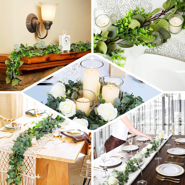 6.5FT | Frosted Real Touch Eucalyptus & Boxwood Leaves Green Artificial Garland Vines
