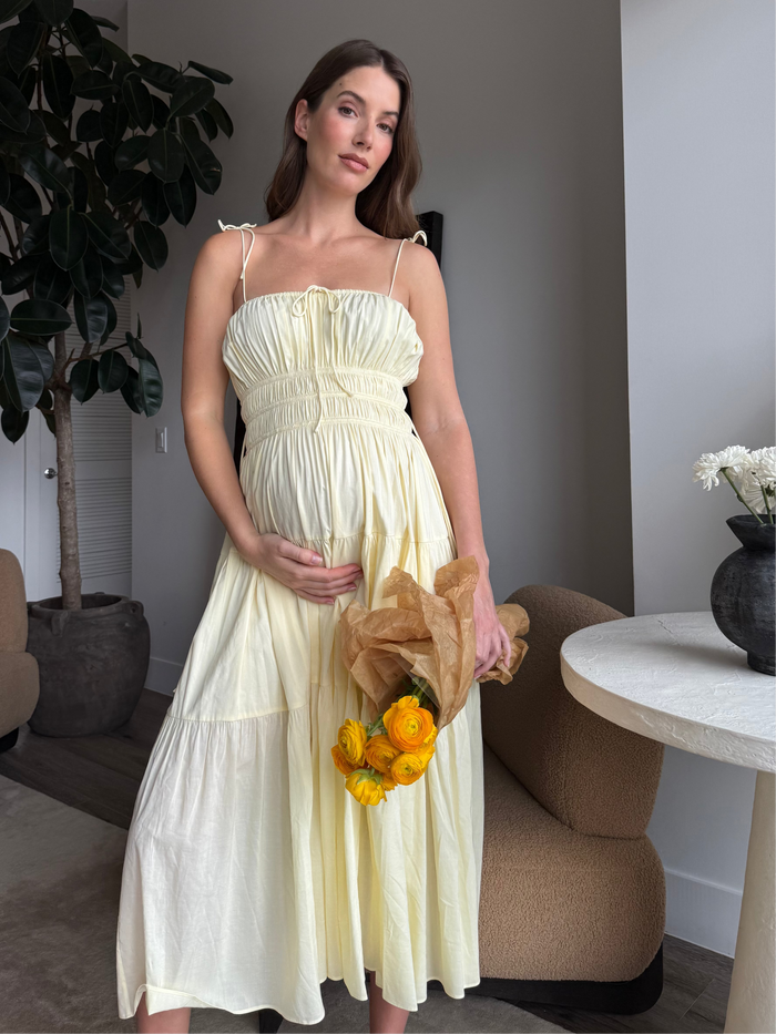Shirred Midi Poplin Dress
