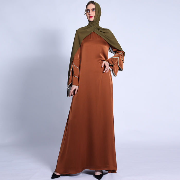 A Line Muslim Photography Dresses 2021 Long Sleeve Beaded Maxi Dress
