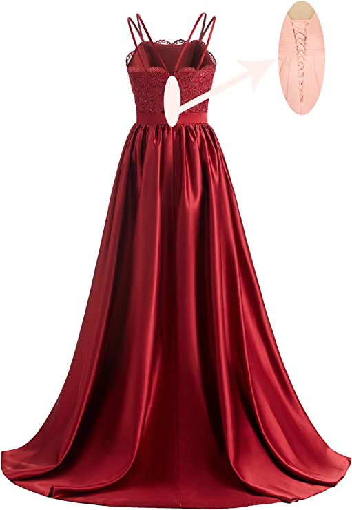 A-line Prom Dress 2023 Spaghetti Straps Lace Tie Back Satin with Pleats