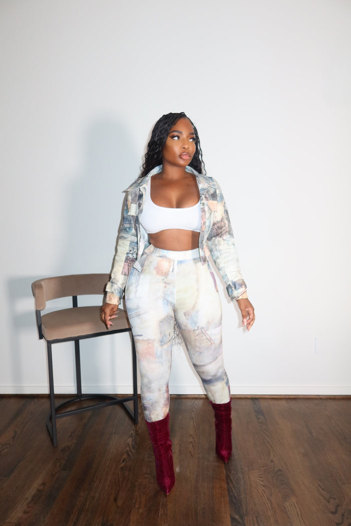 Abstract Crop Jacket Set