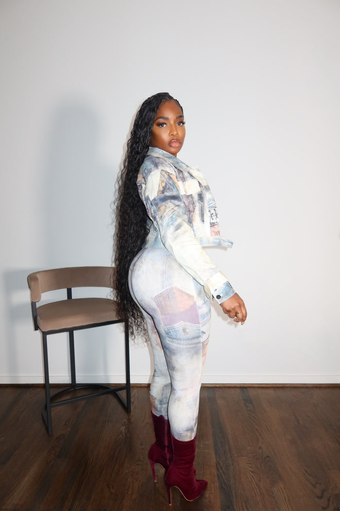 Abstract Crop Jacket Set