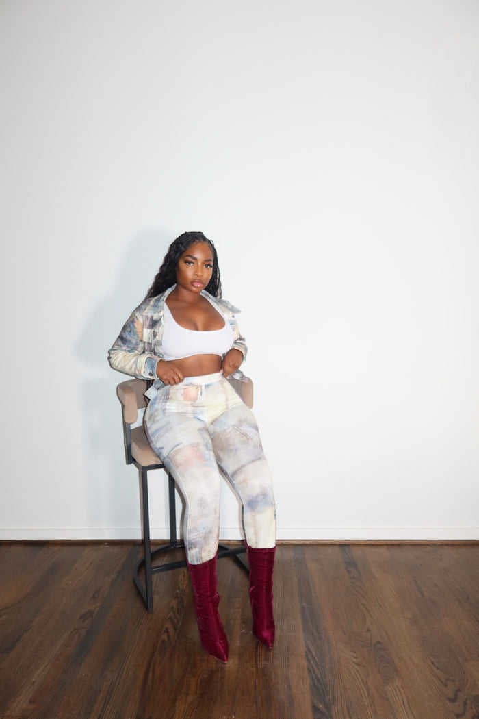 Abstract Crop Jacket Set