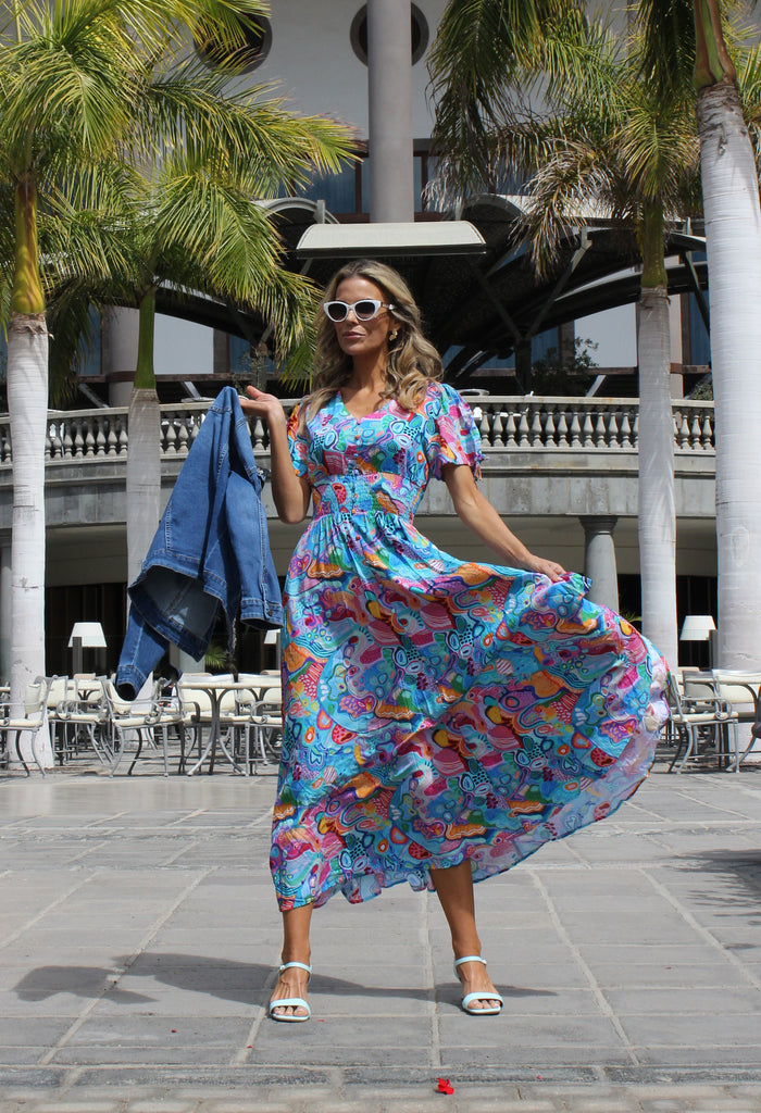 Abstract Print Midi Dress