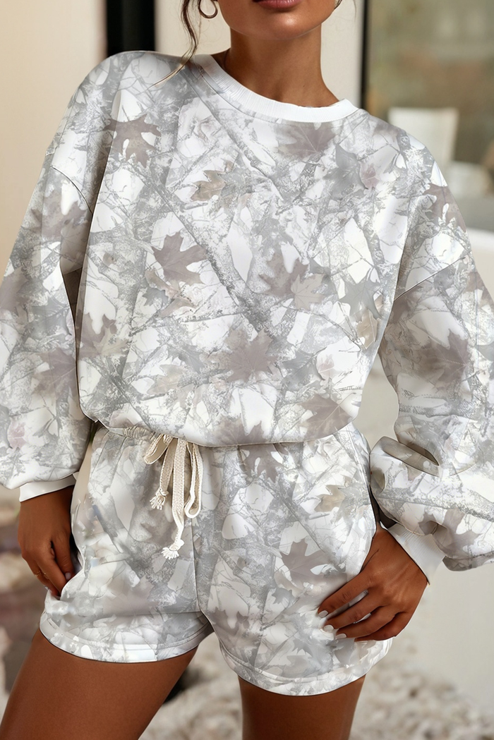 Abstract Round Neck Two piece Camo Girl Set