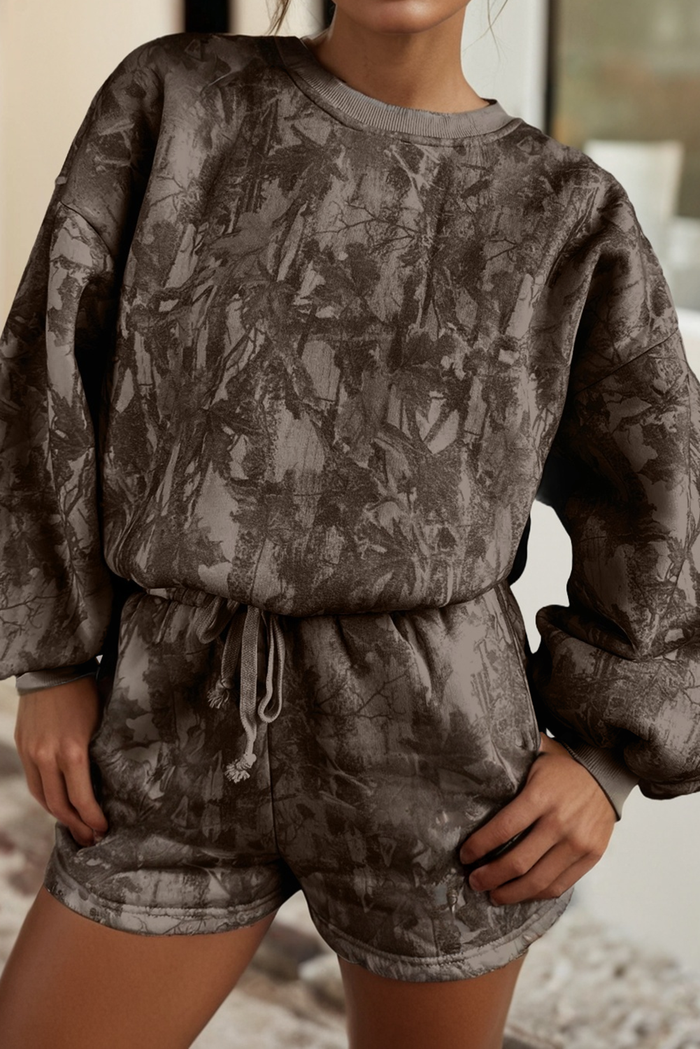 Abstract Round Neck Two piece Camo Girl Set