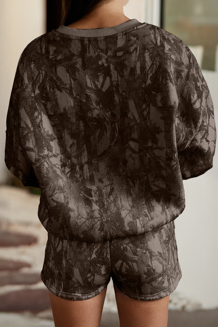Abstract Round Neck Two piece Camo Girl Set