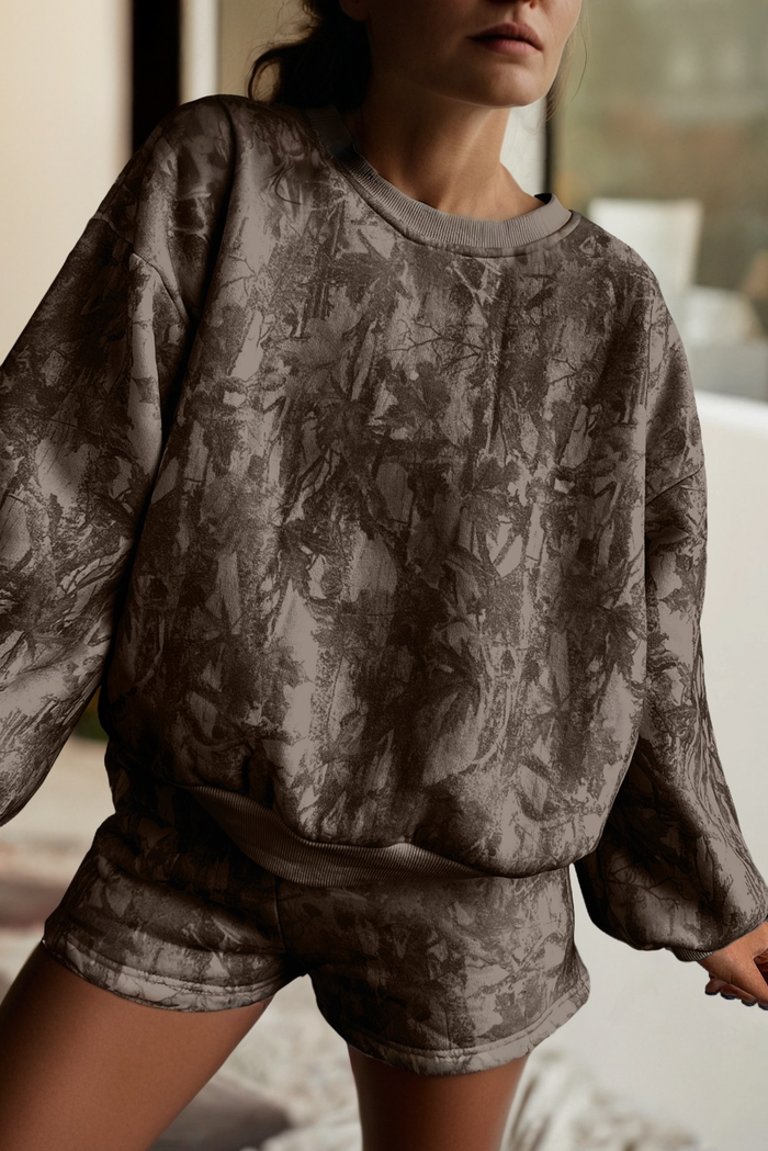 Abstract Round Neck Two piece Camo Girl Set
