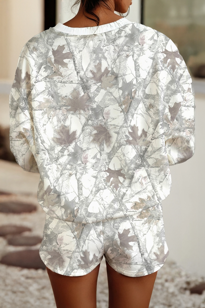 Abstract Round Neck Two piece Camo Girl Set