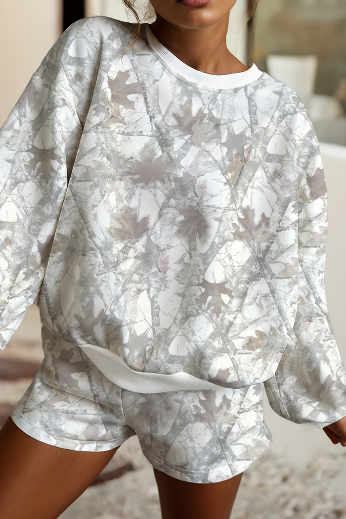 Abstract Round Neck Two piece Camo Girl Set