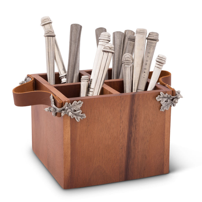 Vagabond House Acorn Oak Leaf Flatware Caddy - Square Box Wood Product Image