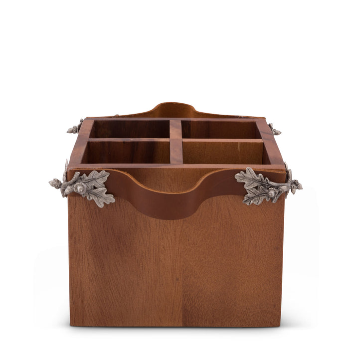 Acorn Oak Leaf Flatware Caddy - Square Box Wood
