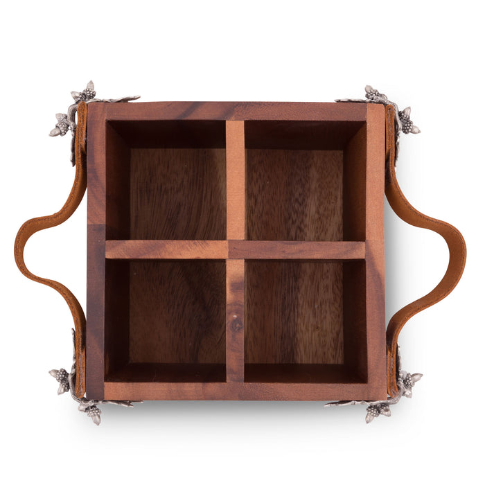 Acorn Oak Leaf Flatware Caddy - Square Box Wood