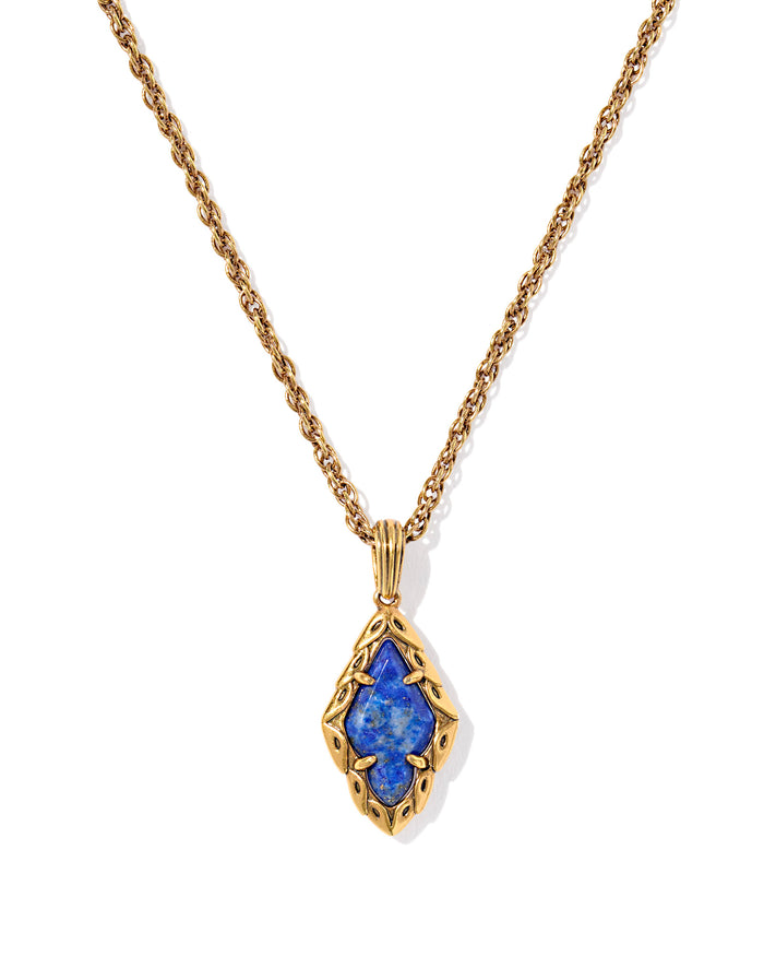 Adeline Short Pendant Necklace in Vintage Gold Blue Lapis