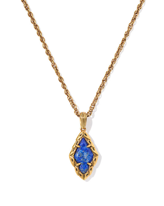 Adeline Short Pendant Necklace in Vintage Gold Blue Lapis