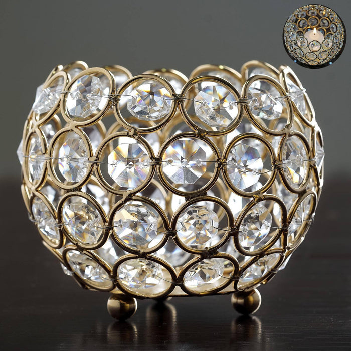 Adorable Votive Tealight Wedding Crystal Candle Holder - Gold - 4" Dia x 3.5" Tall