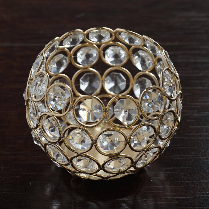 Adorable Votive Tealight Wedding Crystal Candle Holder - Gold - 4" Dia x 3.5" Tall