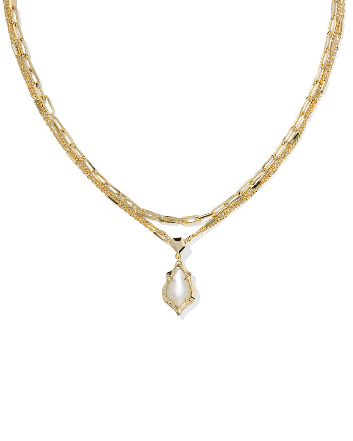 Adriana Scallop Frame Gold Multi Strand Necklace Mother of Pearl