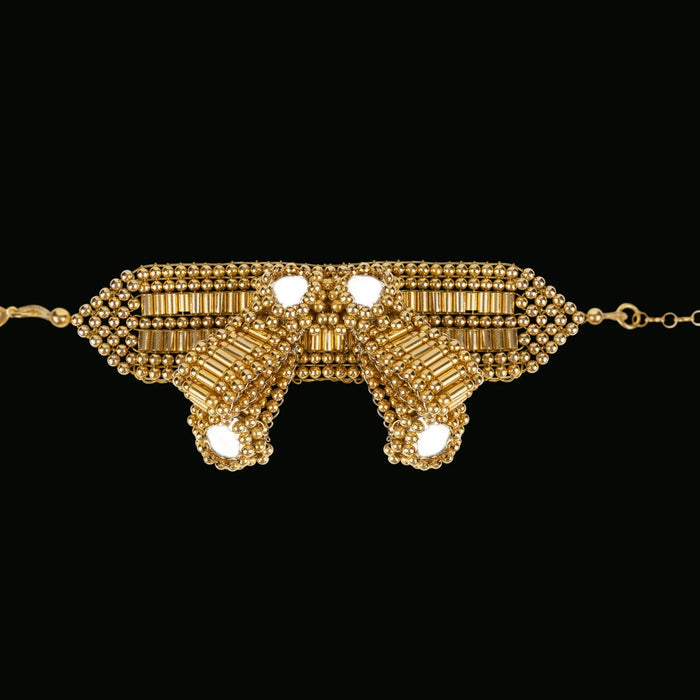 Object & Dawn ghost images of Amaya Bow band 22k gold wash flat view ghost image