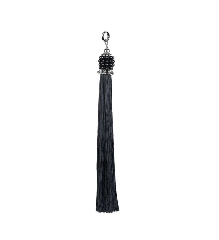 Beaded modular cap tassel with black polyester thread by object and dawn ghost image