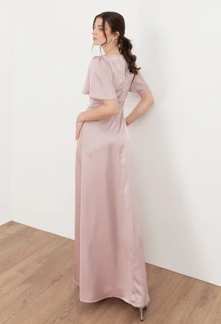Angel Sleeve Satin Maxi Dress