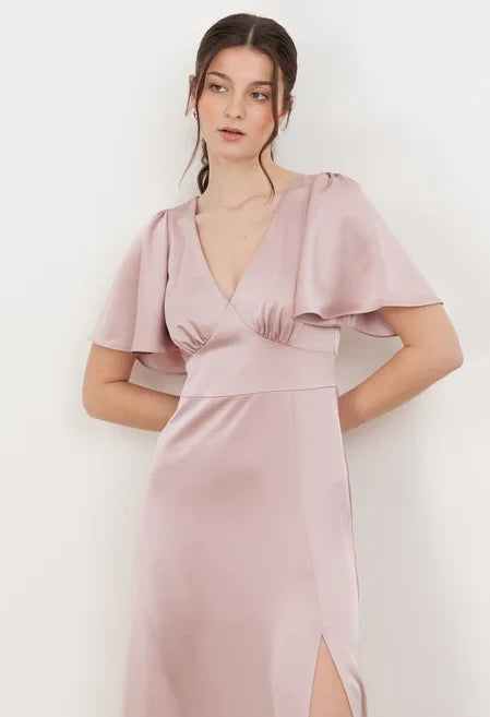 Angel Sleeve Satin Maxi Dress
