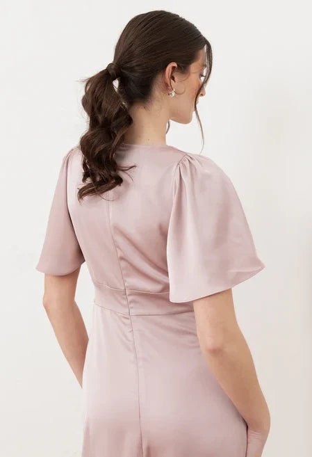 Angel Sleeve Satin Maxi Dress