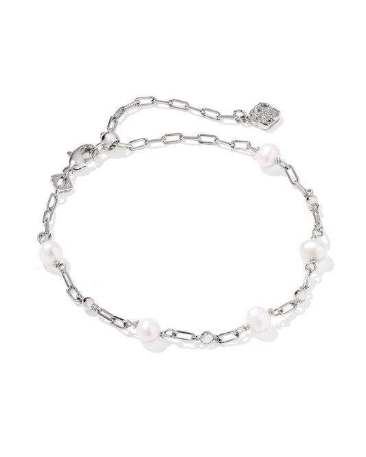 Ashton Delicate Chain Bracelet in Rhodium Freshwater Cultured Pearl