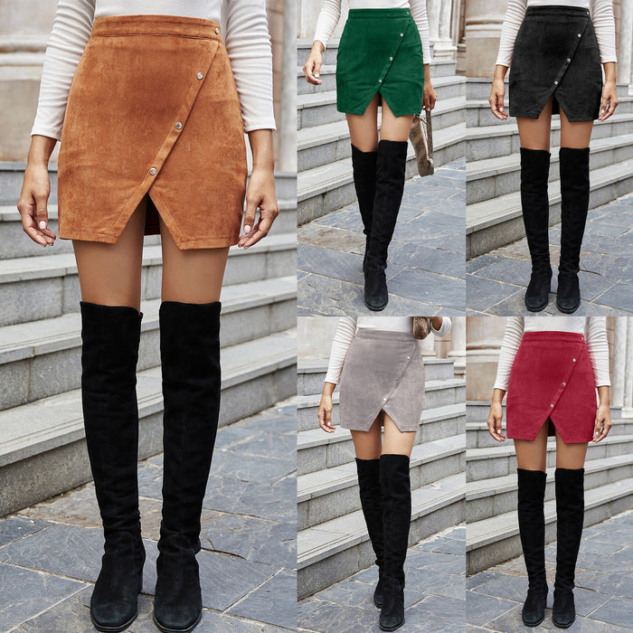 Asymmetry Sheath High-waisted with Buttons Mini Skirt