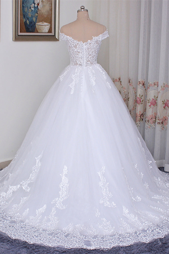Ball Gown Wedding Dress White Lace Off the Shoulder