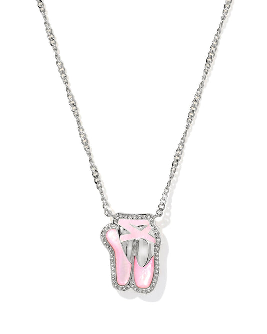 Ballet Short Pendant Necklace in Rhodium Blush Mother of Pearl