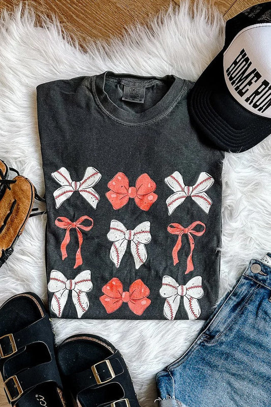 Baseball & Bows Graphic Tee - Pepper