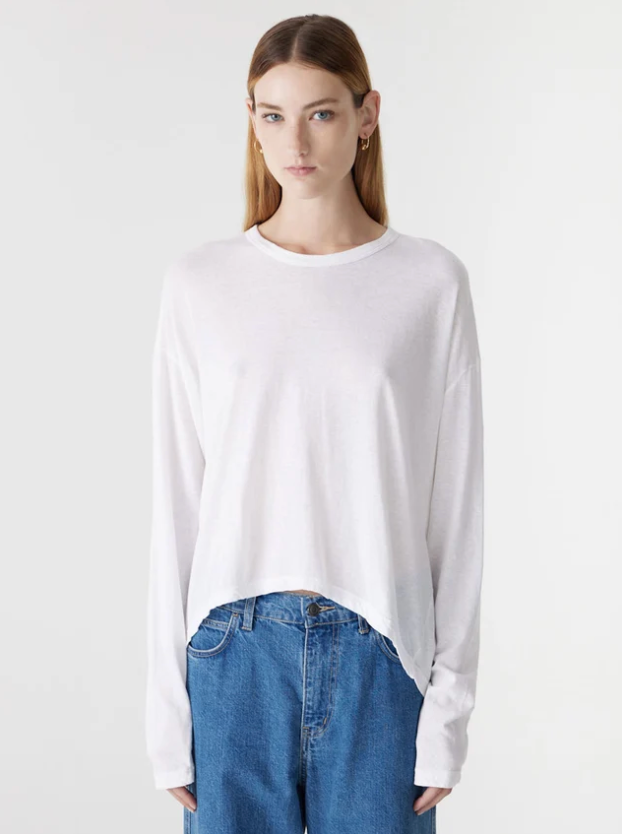 Bassike Curved Hem Htg L/S T-Shirt - White